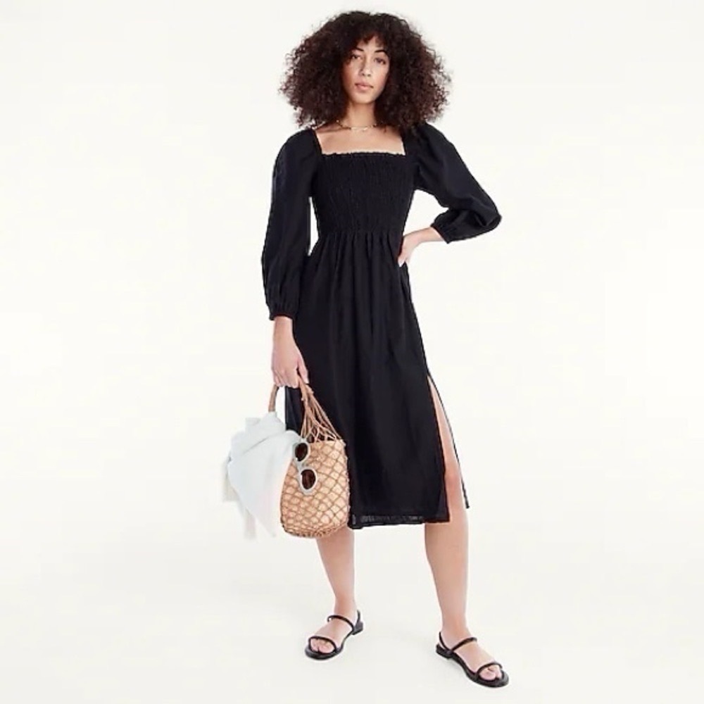 NEW J.Crew Women’s Linen Daydream Midi Dress Black - Picture 5 of 14